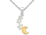 Stars and Moon Charm Pendant Necklace in Sterling Silver and Chain